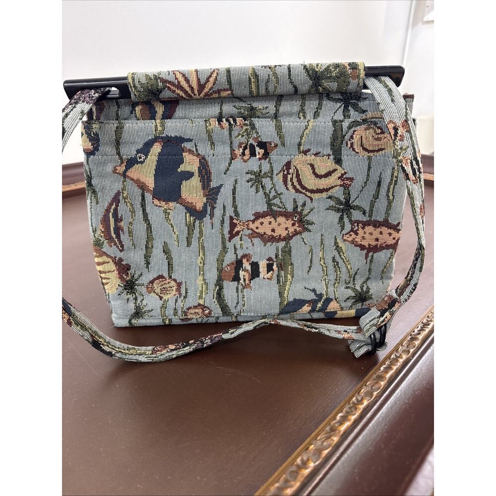 Vtg Y2K Tropical Fish Tapestry Shoulder Bag Purse Toby Weston CA 90s Made In USA